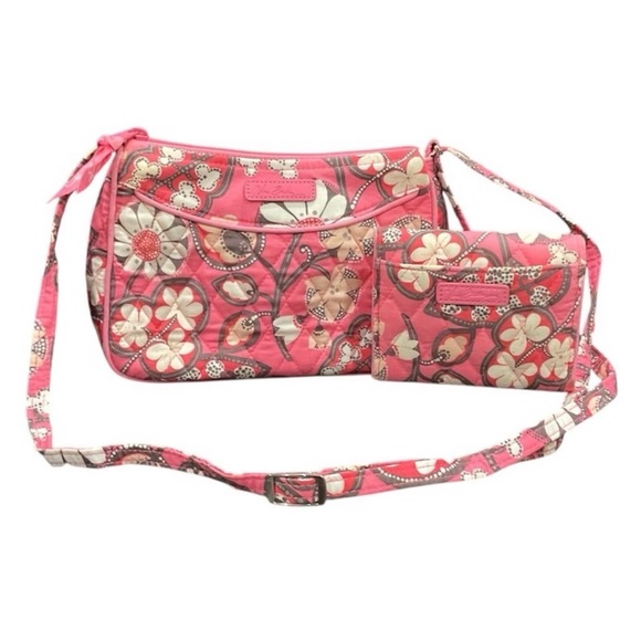 Vera Bradley Handbags - Vera Bradley Retired Blush Pink Floral Quilted Small Crossbody Bag with Wallet